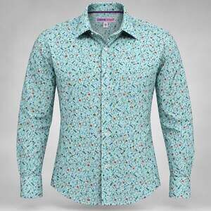 Coton Doux Science Print Dress Shirt Size 43 17 Long Sleeve Blue